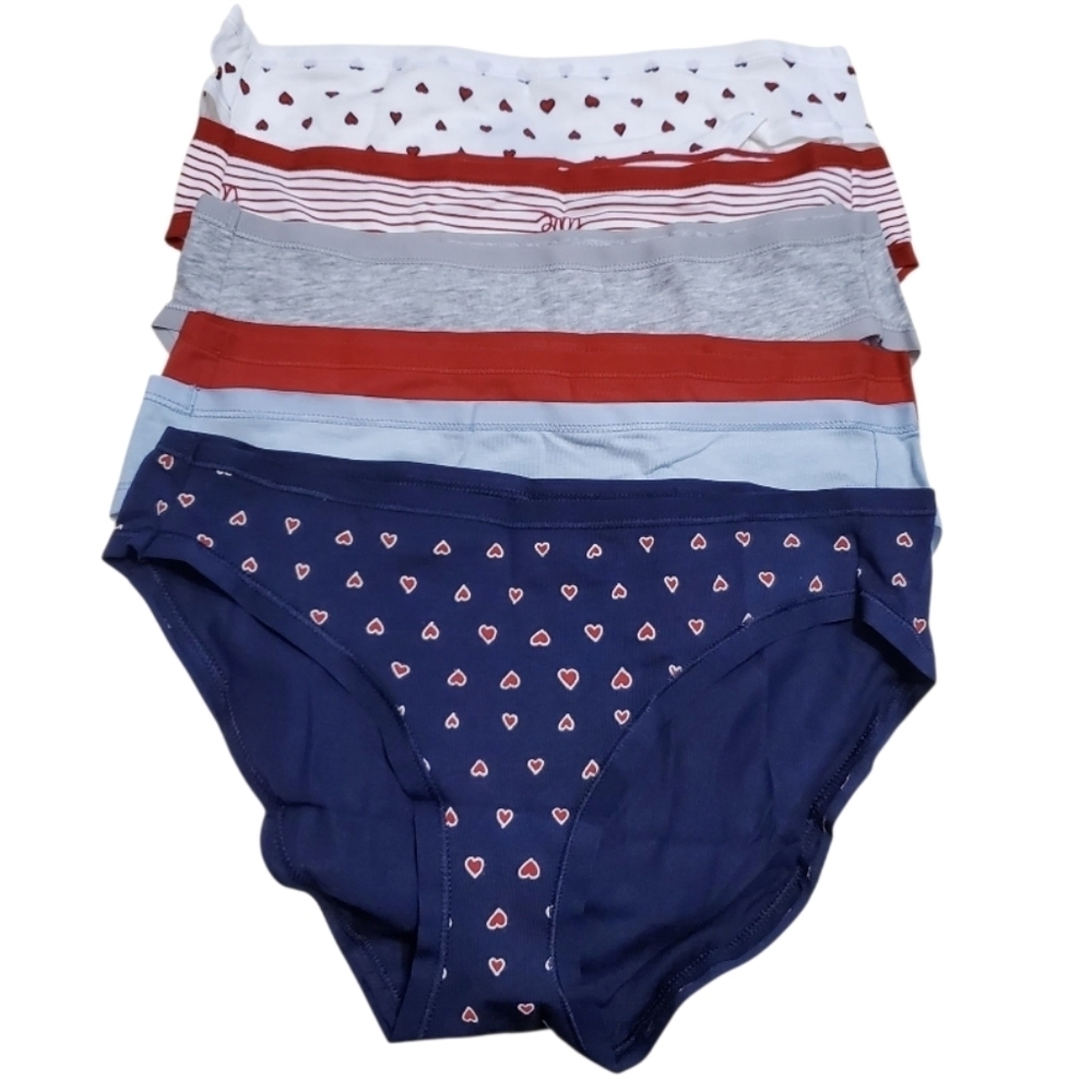 New Amazon Essentials Women's Heart Print 6 Pack Bikini Brief Panties XS